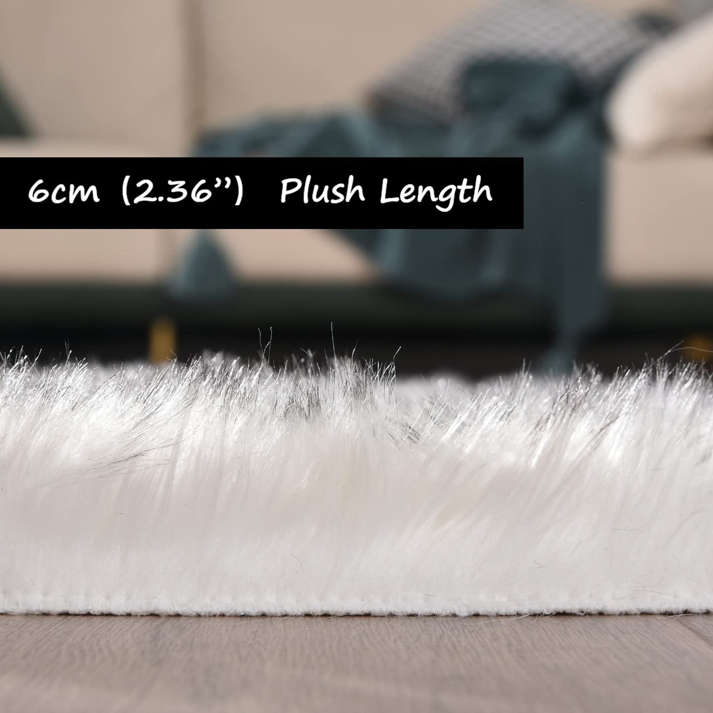 Goolela Faux Sheepskin Fur Rug 4x6 Fluffy Fuzzy Furry Carpet White with Grey Tips Shaggy Rug for Bedroom Living Room Bedside Plush Washable Sheepskin