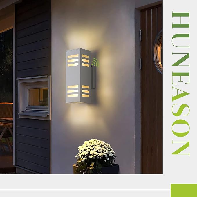 Dusk to Dawn Outdoor Wall Lights, Modern Porch Wall Lights White, 13" Outdoor Wall Sconce Waterproof Aluminum, Exterior Wall Lamps, Patio Up and Down Light for Doorway, Garage, Hallway