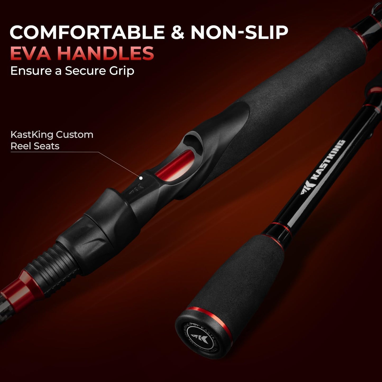 KastKing Brutus Spinning Rods & Casting Fishing Rods, IM6 Graphite Blanks, 2-Piece Rods with Extra Tip Section, PTS Power Transition System, No-Slip Grip, Hook Keeper