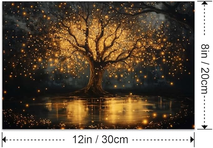 Yesad Tree of Life Canvas Wall Art, Spiritual Wall Art Fairy Lights Prints Landscape Painting Wall Décor for Living Room Bedroom Farmhouse Housewarming Gift (Unframed,12”x8”, Tree7)