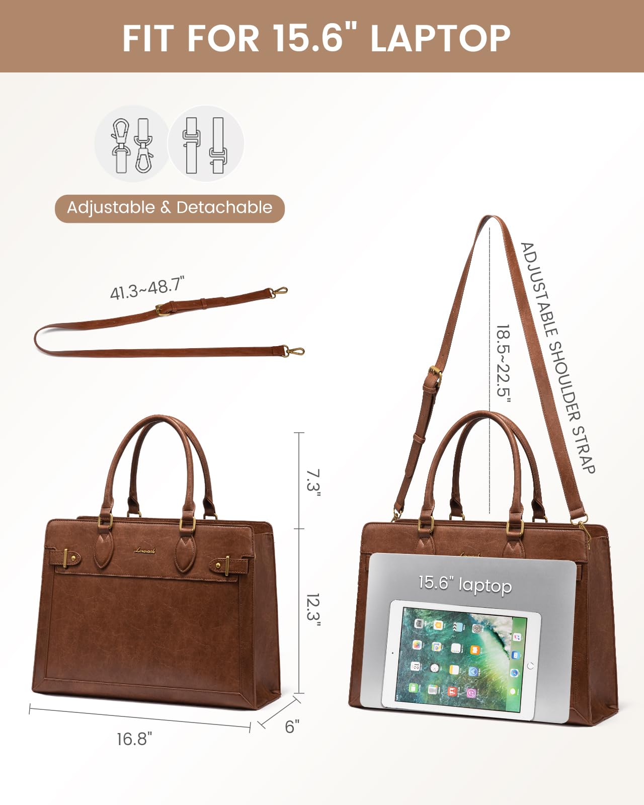 LOVEVOOK Laptop Bag for Women, 15.6 Inch Large PU Leather Tote Bag, Professional Teacher Work Bag, Waterproof Business Computer Briefcase, Shoulder Tote Purse for Office