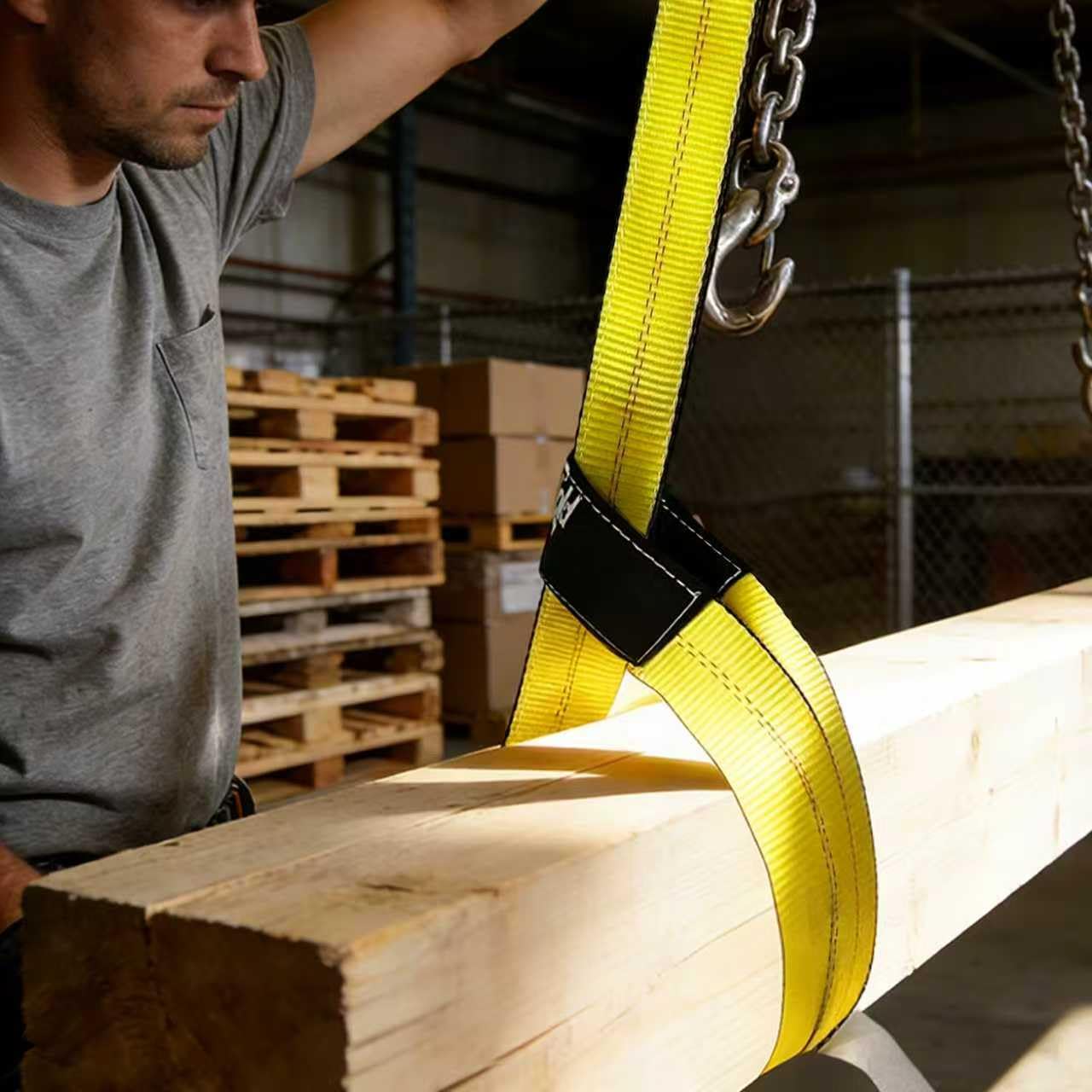 2''x 10FT Lift Sling Web Strap/Wear Guard End, Heavy Duty Flat Eye Lifting Sling with 15,000 lbs Reinforced Loops for Tree Saver Lifting Furniture Appliances Machine 2PK