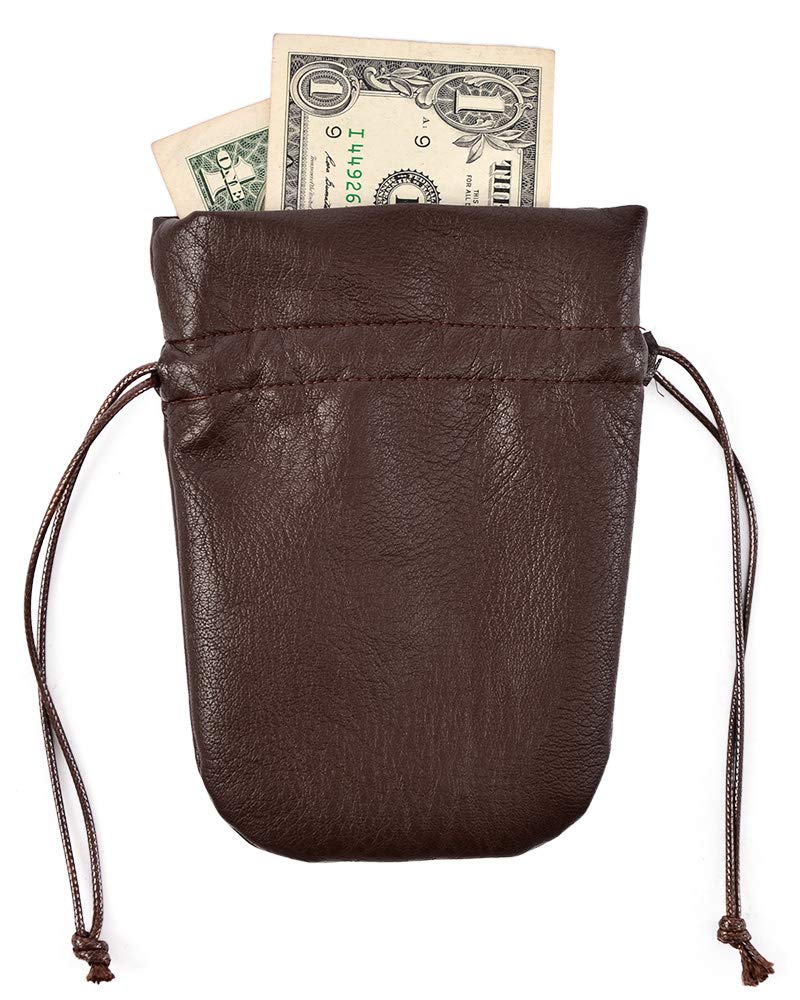 Medieval PU Leather Pouch Leather Drawstring Pouch Coin Purse Storage Renaissance Dice Bag (L, Brown)