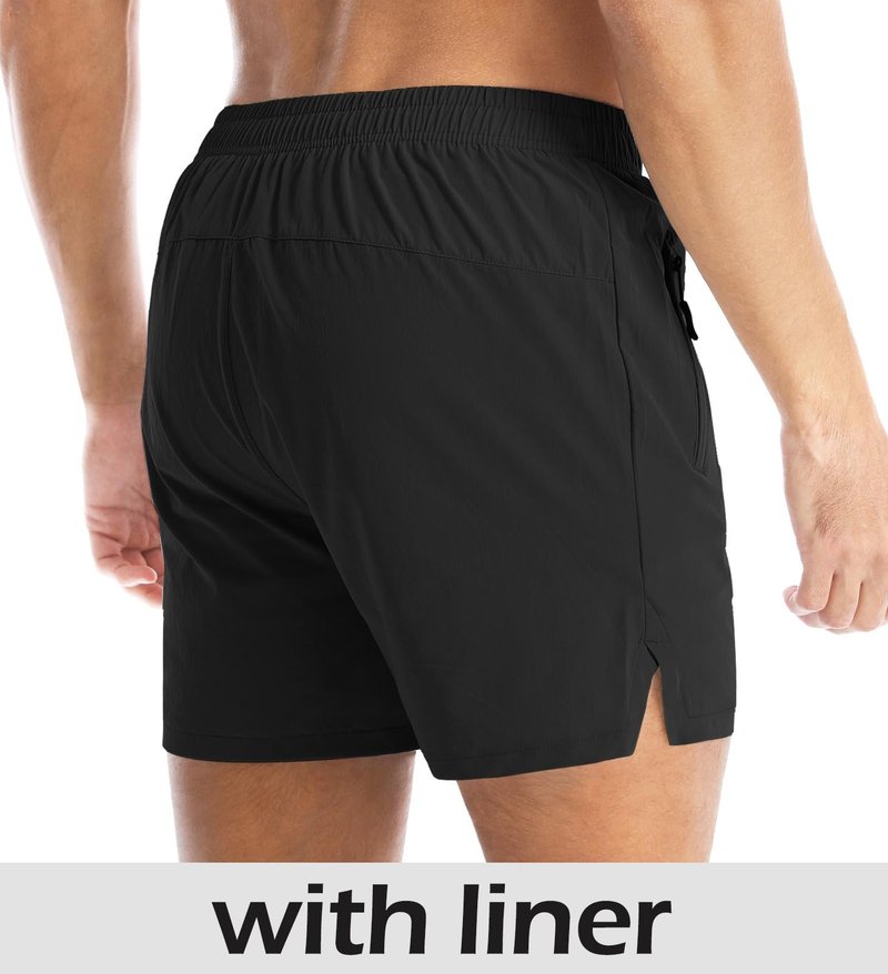 Aolesy Men's 2 in 1 Running Shorts 5 Inch Quick Dry Gym Workout Shorts with Zipper Pockets Lightweight Training Athletic Shorts for Men Khaki