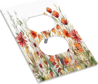 Watercolor Wild Flower Floral 1 Gang Single Duplex Light Switch Plate Outlet Cover Decorative Wall Plate Switchplate Electrical Faceplate for Nursery Bedroom Bathroom Decor