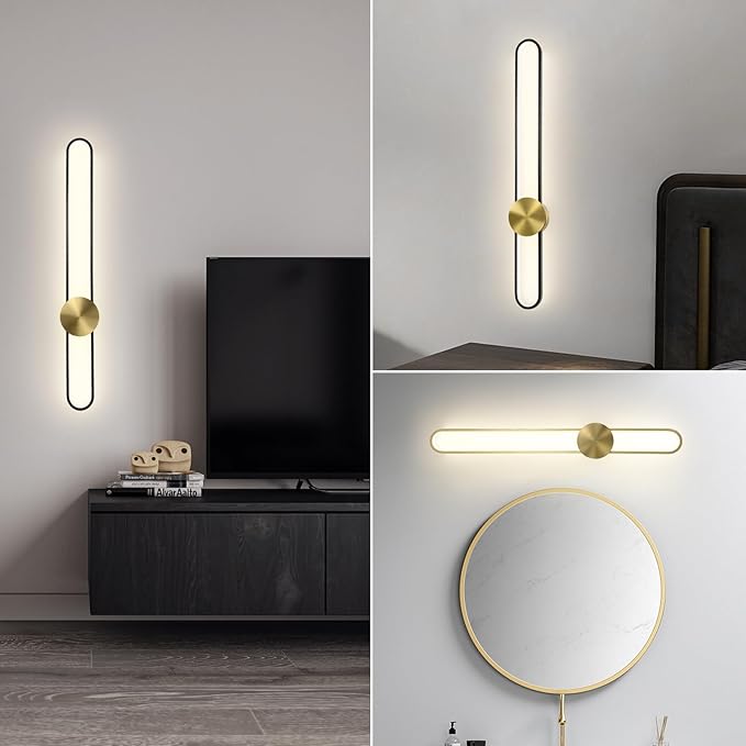 JAYMP Modern Wall Sconce Dimmable LED Wall Light Fixture, Hardwired Wall Lamp for Living Room, Dining Room, Bedroom, Hallway, Lobby, Entryway (Brushed Black, H90cm/35.4inch)