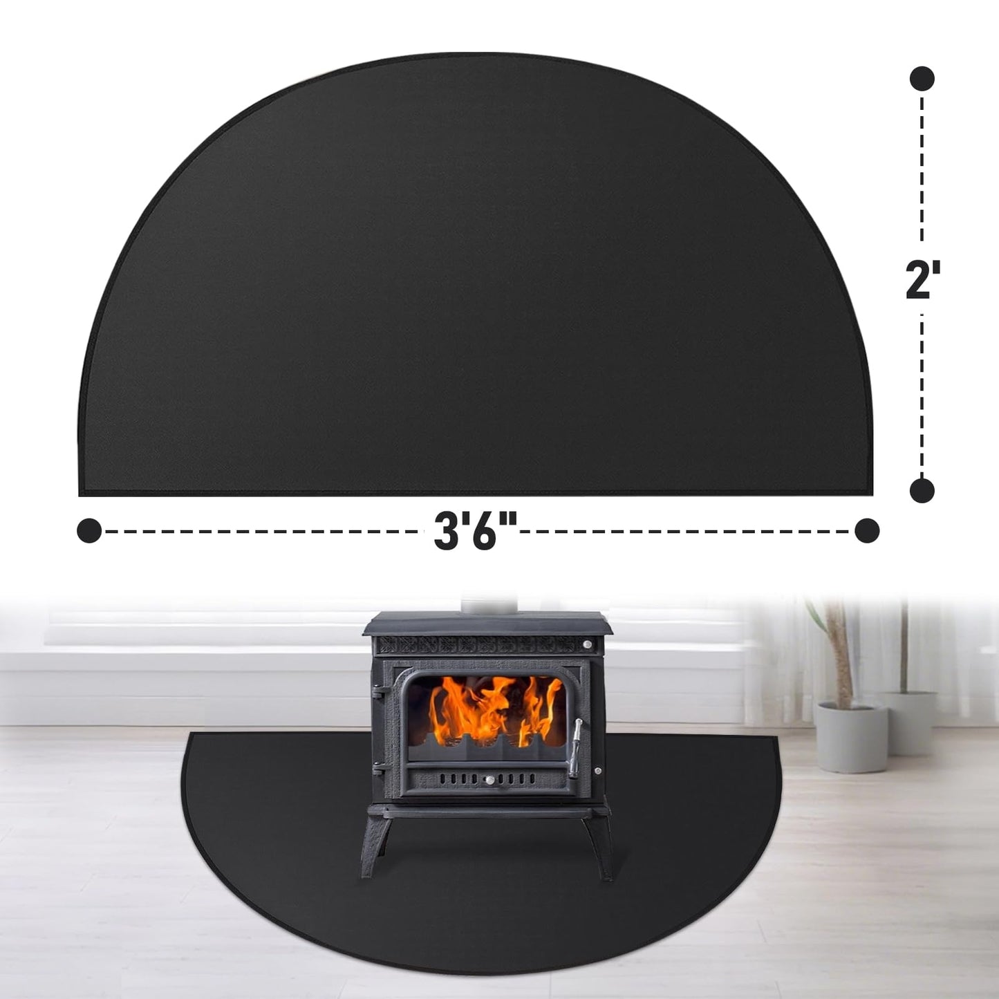 Fireplace Mat Fireproof, 2' x 3'6'' x 0.04'' Fireplace Rugs Fire Resistant, Hearth Pads for Wood Stove Fireplace Indoor Outdoor, Thin Hearth Rug Protects Floors Carpets from Sparks Embers, Black