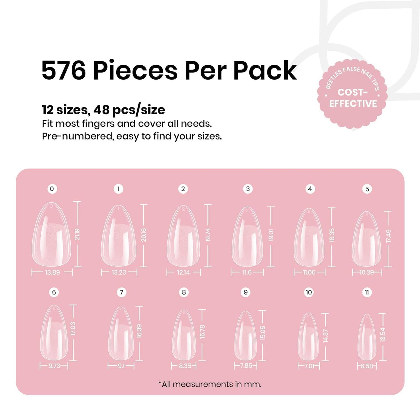 Beetles Gel Nail Kit Short Almond with Nail Dehydrator and Primer, 576Pcs Half Matte Etch-X Gel Nail Tips Solid Nail Glue Mini Nail Lamp Acrylic Nail Tips Easy DIY Nail Extension Set Gift for Women