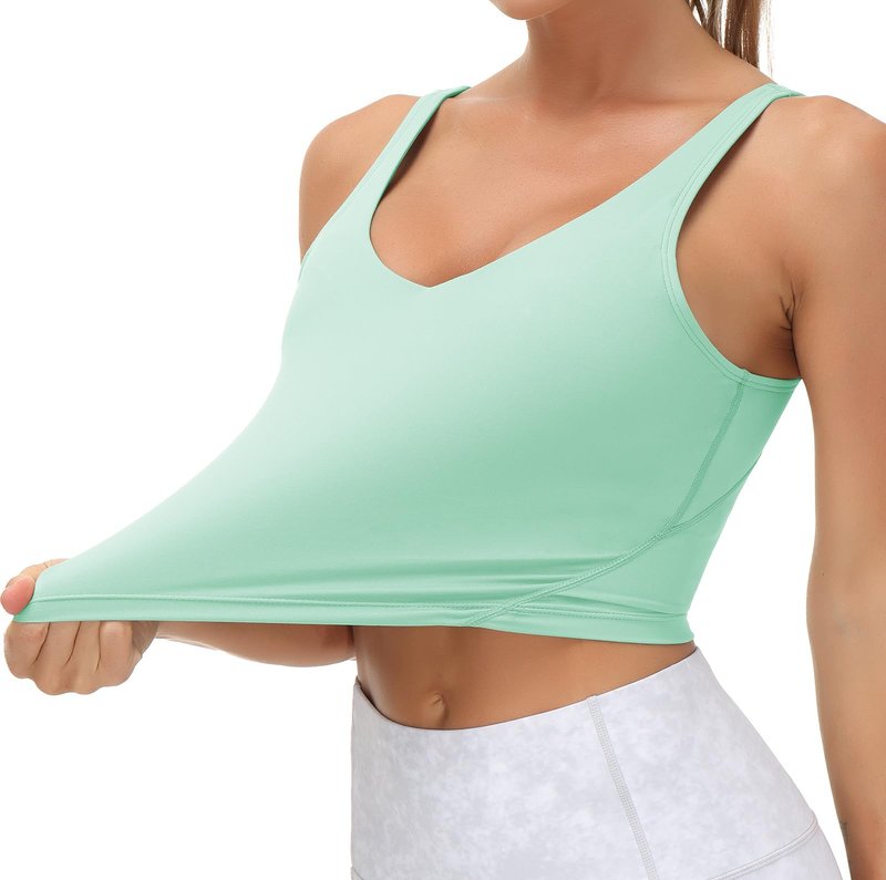 Women’s Longline Sports Bra Wirefree Padded Medium Support Yoga Bras Gym Running Workout Tank Tops(Mint Green, X-Large)