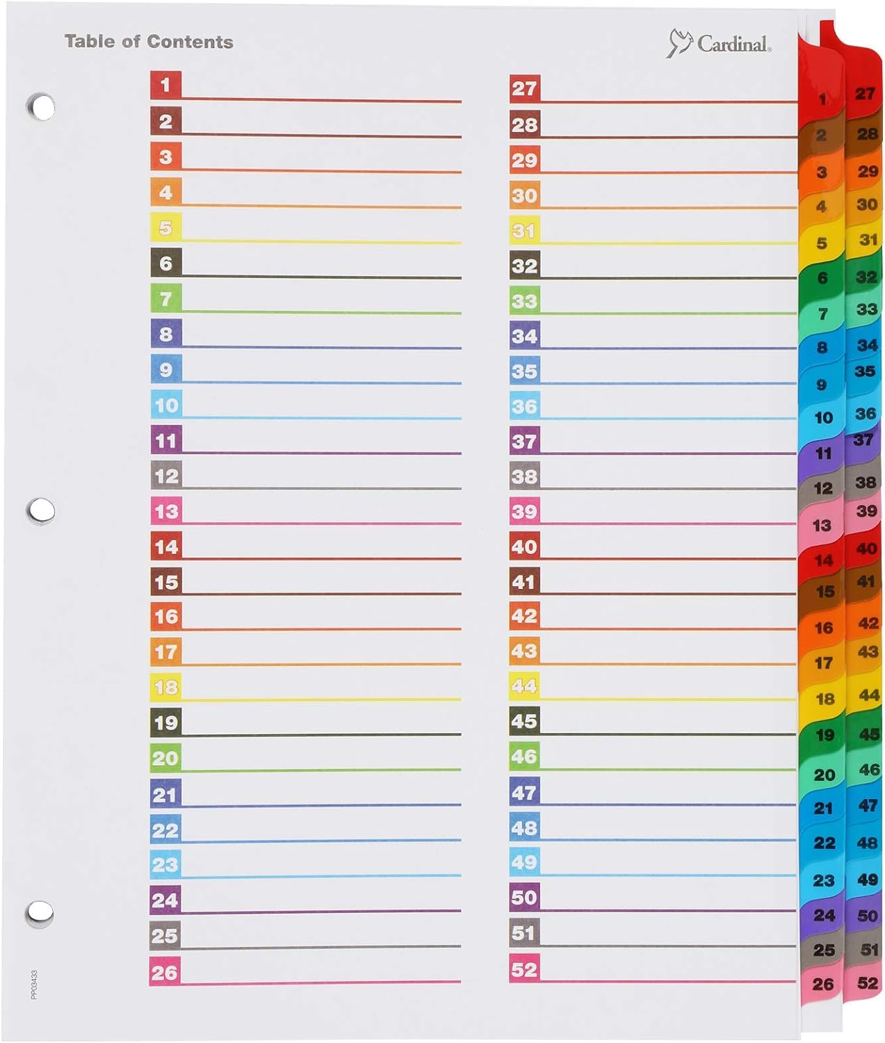 Cardinal 60990 OneStep Printable Table of Contents/Dividers, 52-Tab, 11 x 8 1/2, Multicolor
