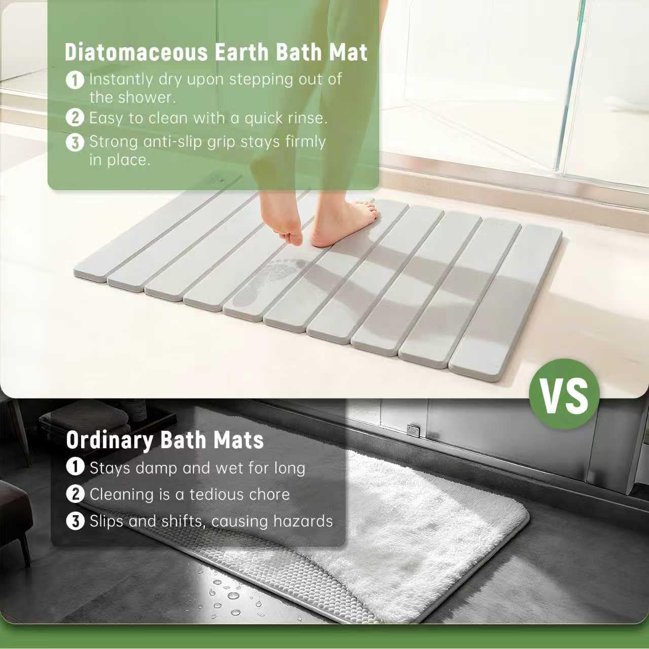 BeeChip Stone Bath Mat for Water Absorption, Foldable Diatomite Stone Mat, Non-Slip & Quick-Drying White Square Bath Mat with Modern Minimalist Style, Easy to Clean, for Bathroom/Kitchen/Hallway