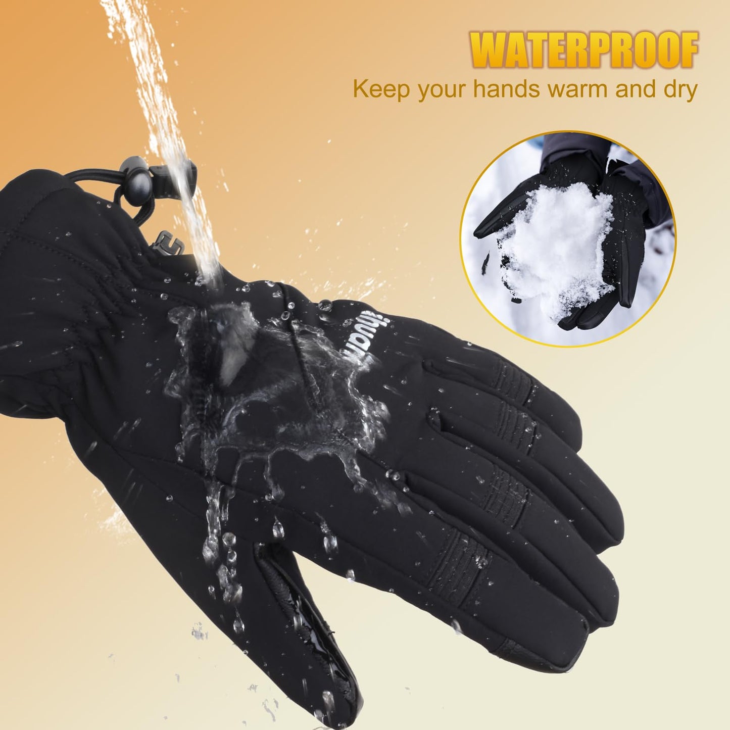 ihuan Ski Snow Winter Gloves Women Men Waterproof,Cold Weather Warm Touch Screen Driving Hiking Motorcycle Cycling Insulated