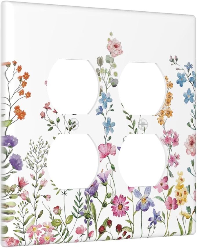 Decorative Light Switch Cover Plate Rustic Wild Floral Vintage Watercolor Flower 2 Gang Socket Covers Double Duplex Wallplates Switch Plates and Outlet Covers for Bedroom Bathroom Decor