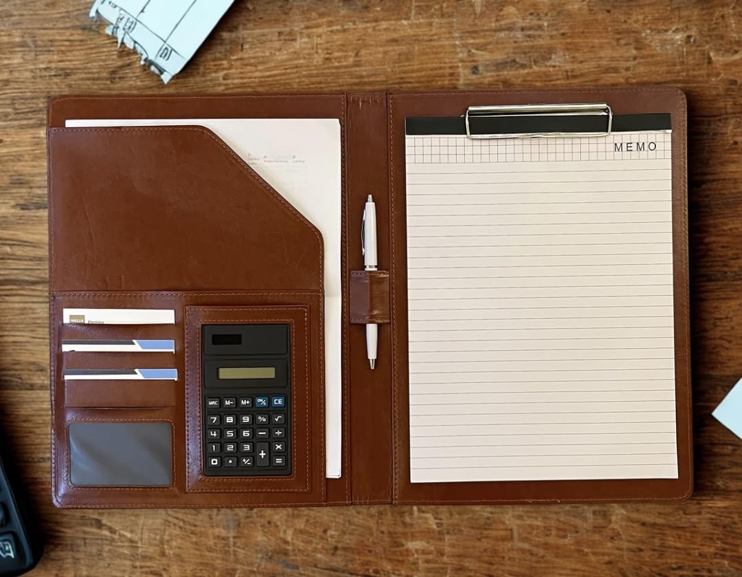 Poshieca Leather Portfolio Binder for Business use, Document Organizer with Smart Storage, Calculator, Writing pad, – padfolio All in one, Professional Binder Portfolio for Women and Men