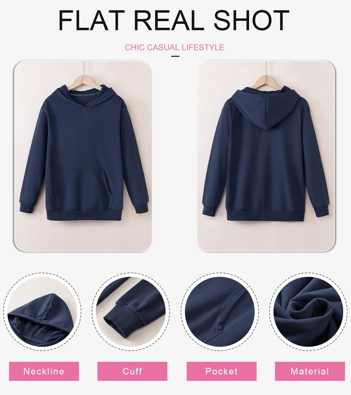 SHEWIN Womens Hoodies Casual Long Sleeve Solid Lightweight Hoodie Pullover Tops Soft Loose Hooded Sweatshirt Fall Clothes for Women 2026,US 0-2(XS),Navy Blue