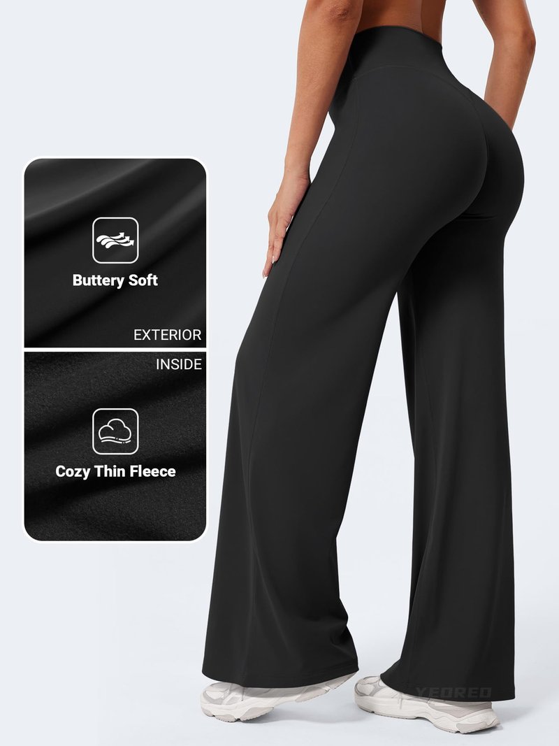 YEOREO Workout Leggings Womens No Front Seam Straight Leggings 31.5" Thin Fleece High Waist Buttery Eddiy Gym Yoga Pants Black XL