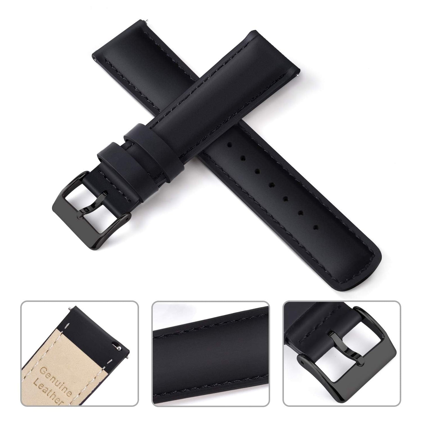Ritche Genuine 21mm Leather Watch Band Compatible with Timex Expedition Fossil Seiko Classic Vintage Quick Realease Watch Bands for Men Women Black Watch Strap, White Elephant Gifts, Stocking Stuffers for Men, Father's Day gifts