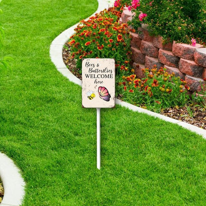 Uptell Bees Butterflies Welcome Here Yard Signs with Stakes Aluminum Sign for House/Front Door and Business Outdoor Decoration 7x8.8 Inch