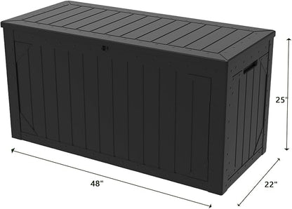 Outdoor Storage Box, 100 Gallon Deck Box Outdoor Storage Bench Outside Waterproof Resin Storage Bench, Lockable Patio Cushions, Garden Tools Storage For Furniture, UV Resistant(Black)