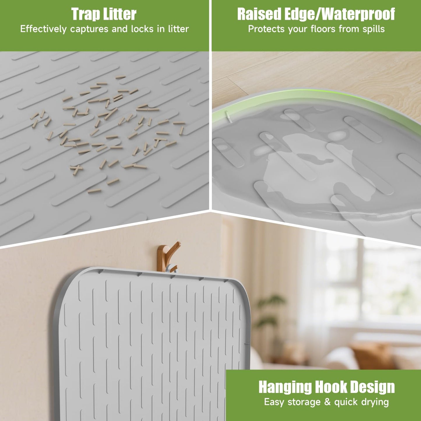 Pawinner Cat Litter Box Mat, 40" x 28" Extra Large Cat Litter Mat, Waterproof Litter Trapping Mat with Raised Edge, Soft on Kitty Paws, Urine-Proof,Non-Slip Floor Protector for Floor