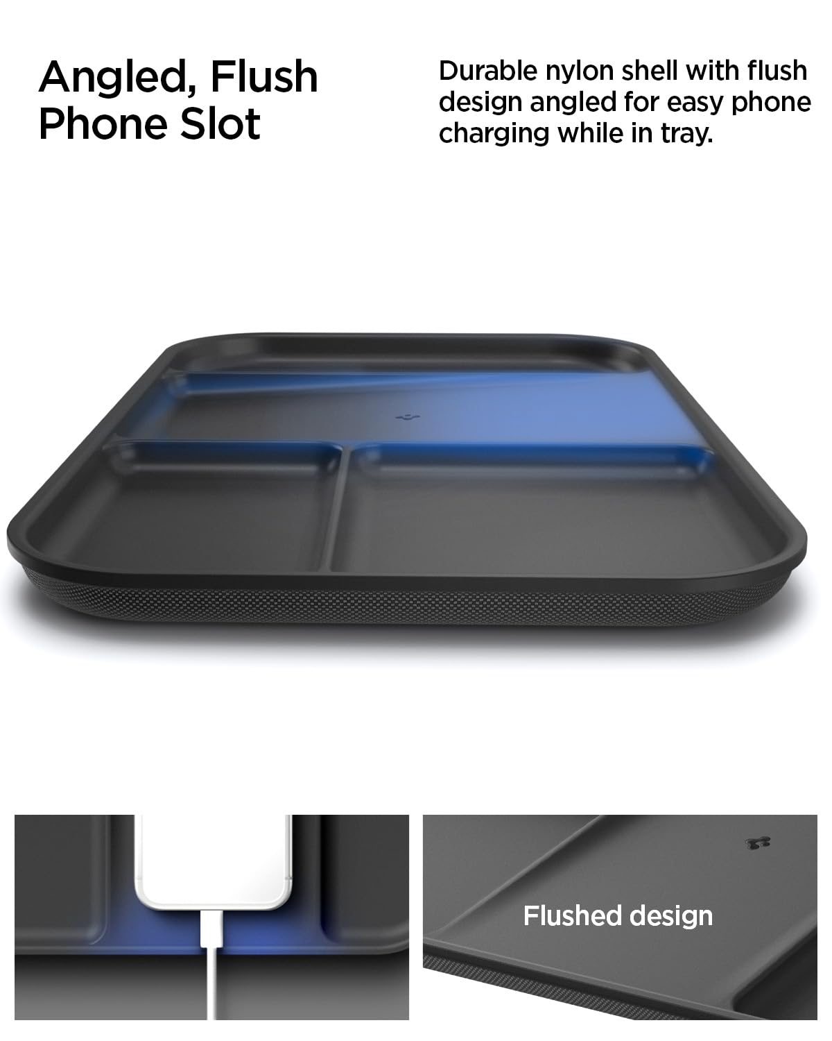 Spigen Modern Valet Tray Premium PU Storage Stylish Organizer Designed for Entryway Bedside Nightstand Desk for Key, Wallet, Watch, Phone, Jewelry, and Everyday Carry Accessories - Black (Sectional)