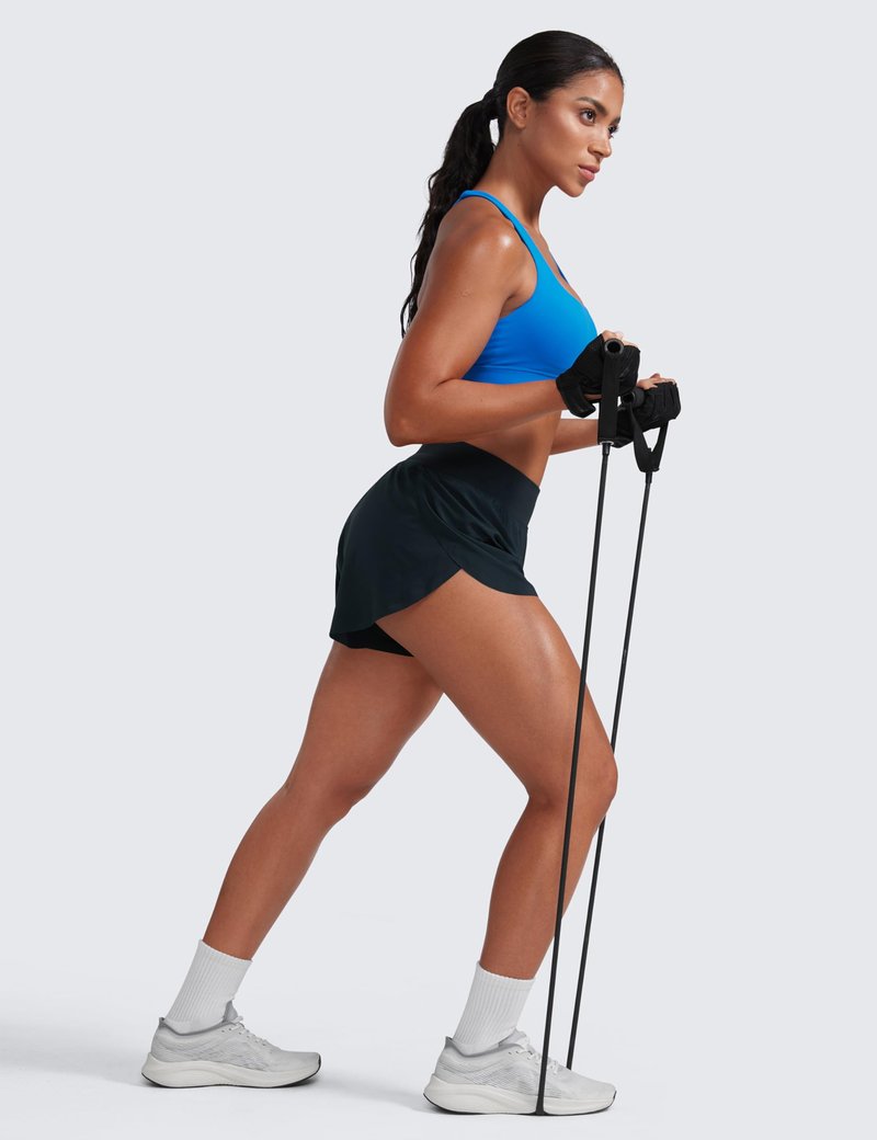 CRZ YOGA High Waisted Split Running Shorts for Women 3" - Comfy Mesh Liner for Workout Athletic GymTrack Quick Dry True Navy Medium
