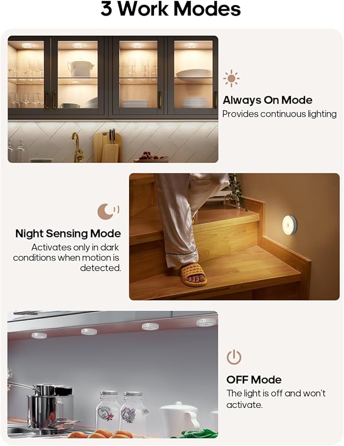 Led Under Cabinet Lights, Motion Sensor Rechargeable Light, 1000mAh Puck Lights with IR Remote, Under Counter Lights for Kitchen,cabinets,Closet,Stairs Indoor
