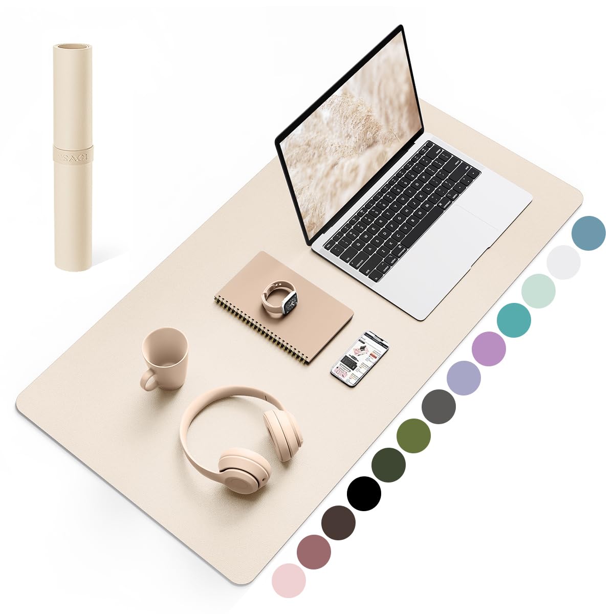 YSAGi Non-Slip Leather Desk Pad, Desk Matt for Desktop, Waterproof Laptop Computer Keyboard Mat, Table Protector Blotter Mat, Large Mouse Pad for Office/Work/Home/Decor(Beige, 31.5" x 15.7")