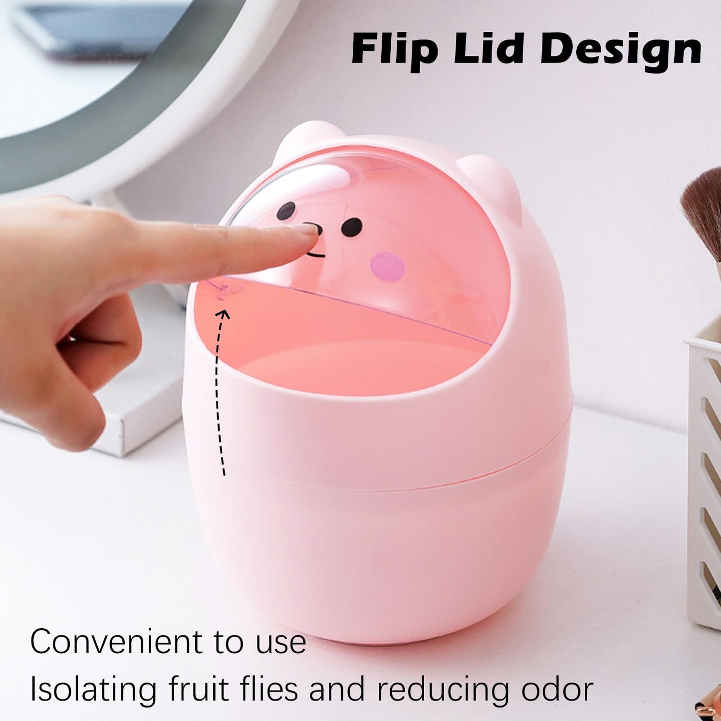 SHAIDOJIO 3 Pack Cute Mini Trash Can, Desktop Trash Can with Lid, Small Garbage Can with 180 Trash Bags, Tiny Countertop Wastebasket for Kids, Kawaii Waste Bin for Office Bedroom Bathrooms Desk Car