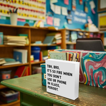 Funny Wood Box Sign, Classroom Decor Teacher Gifts Teacher Decor, Classroom Decorations Rustic Farmhouse Decor, College Bedroom Office Indoor Desk Table Shelf Decor Decorations, Wood Block Plaque