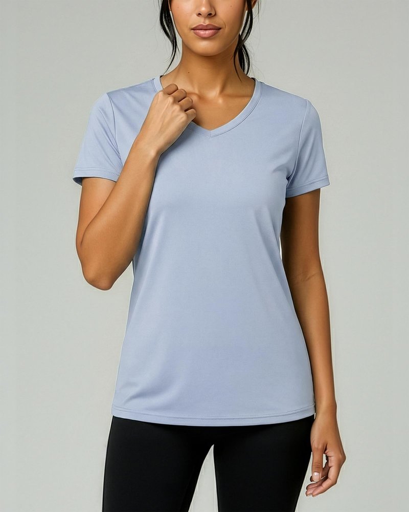 Real Essentials 5 Pack: Women's Dry-Fit Short Sleeve V Neck T Shirt Workout Fitness Yoga Top Tee (Available in Plus Size), Set 16, 3X