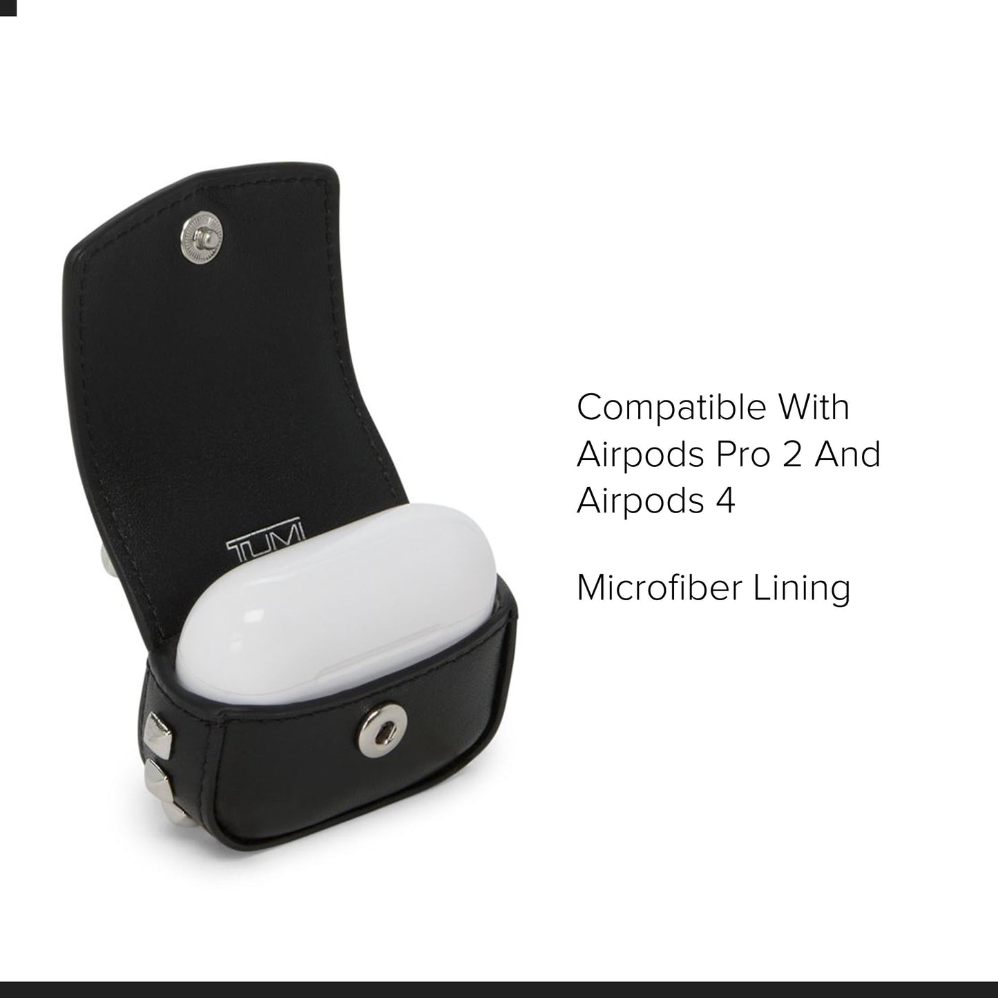 TUMI - Belden Airpods Charm - Men's and Women's Premium Leather Earbud Case - Black Studded