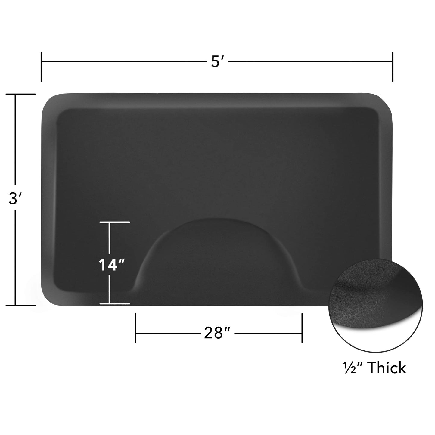 Saloniture 3 ft. x 5 ft. Salon & Barber Shop Chair Anti-Fatigue Floor Mat - Black Rectangle - 1/2 in. Thick