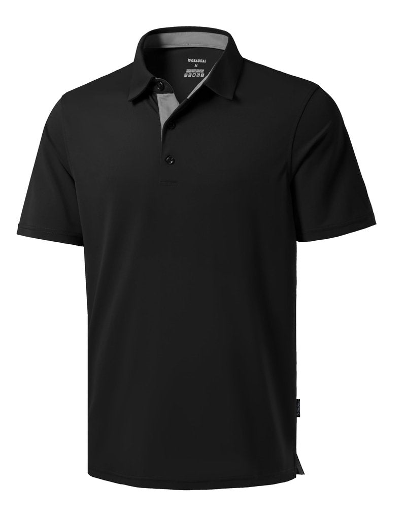 Men's Golf Shirts Dry Fit Moisture Wicking Performance Short Sleeve Collared Polo Shirts for Casual Tennis Bussiness (Black, XL)