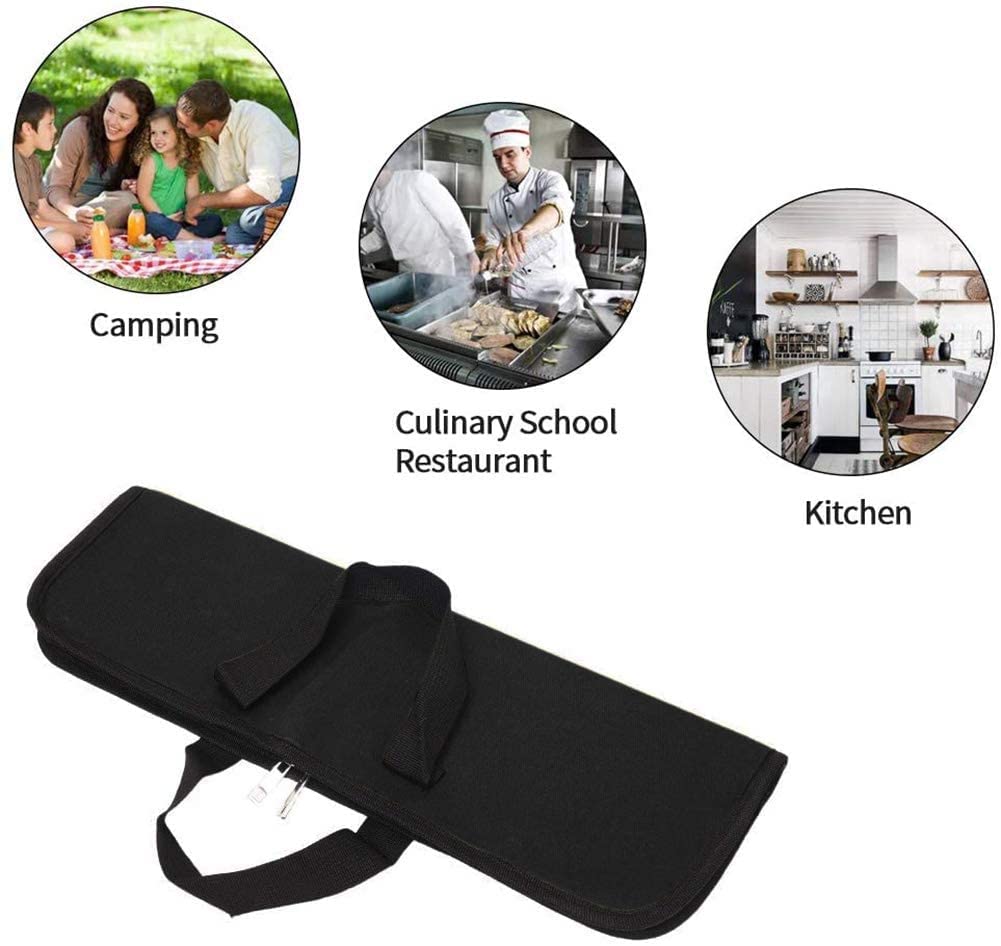 Knife Roll,Heavy Duty Knife Bag,Waxed Canvas knife Case with 4 Slots for Knives & Kitchen Tools,Chef Knife Bag with Handle.Portable Knife Roll Bag for Stroage Home Traveling Camping.Case Knives Pouch
