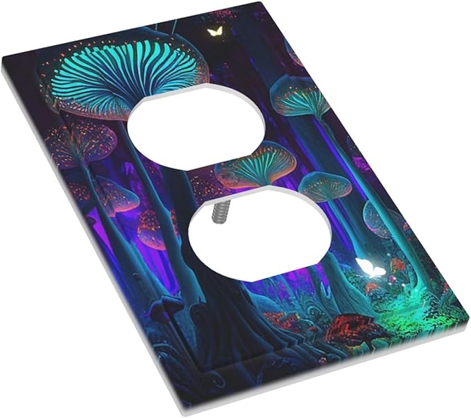 Fantasy Mushroom Forest Glowing Butterfly 1 Gang Duplex Receptacle Switch Wall Plate Decorative Switchplate Outlet Covers Electrical Plug Cover Faceplate for Bathroom Home Decor