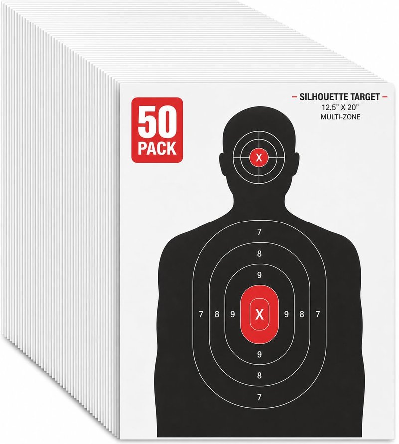 Juvale Paper Shooting Targets for Shooting Range - 50 Pack, 14 x 22 in, Silhouette & Red Bullseye - Pistol Targets