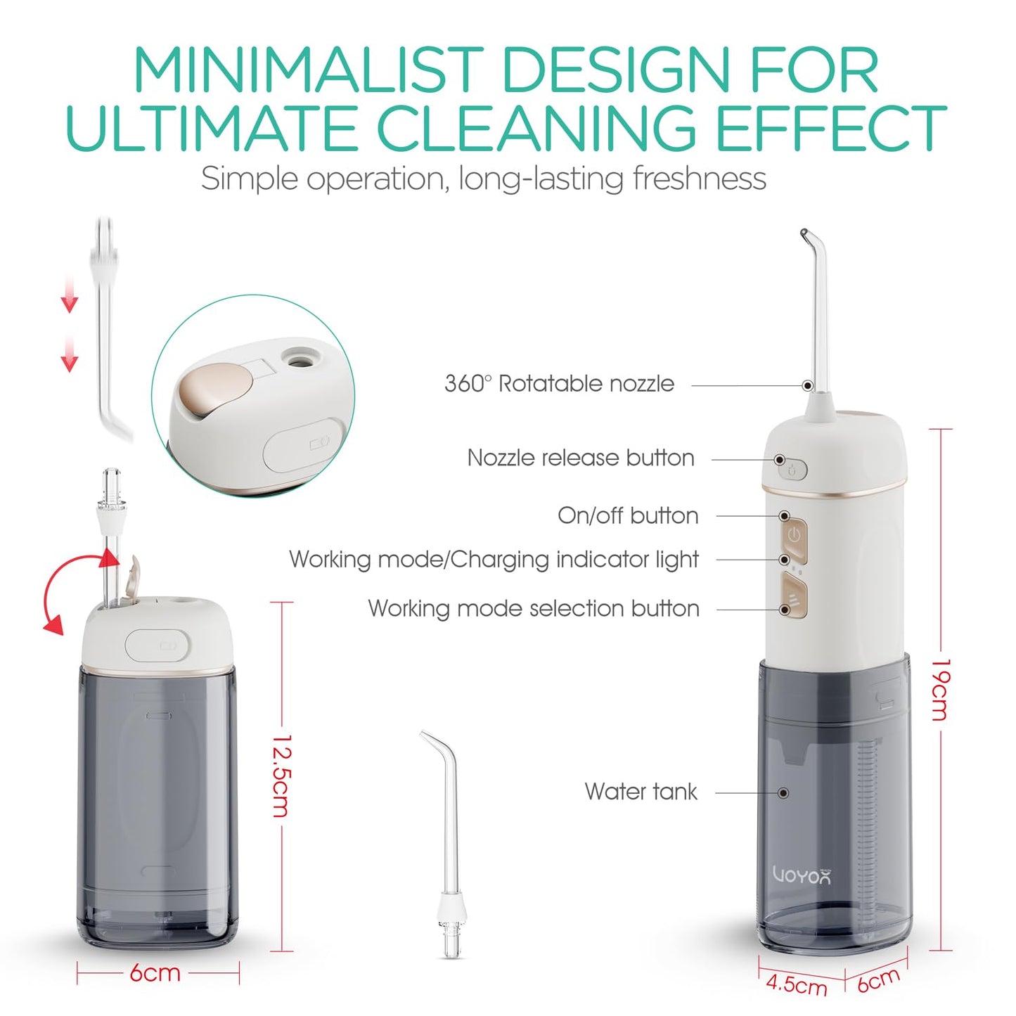 VOYOR-HEALTH Portable Water Flosser Cordless, Mini Travel Oral Irrigator with Telescopic Water Tank, IPX7 Waterproof Water Dental Flosser for Teeth Cleaning Braces & Dental Care WF510 (Light Green)