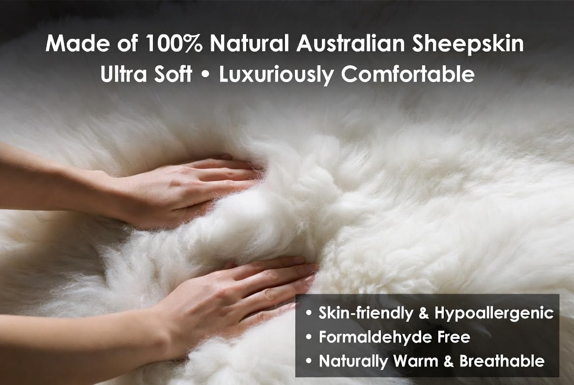 HOUME OAK Sheepskin Runner Rug Real Australian Lambskin Fluffy Ivory 2x6 ft