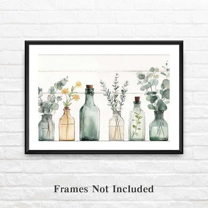 Yesad Kitchen Wall Décor Canvas Prints, Rustic Vintage Country Décor Bottles Plants Picture Farmhouse Wall Décor Poster Artwork for Cabin Living Room Bedroom Dining Room (Unframed,24”x16”, Bottle)