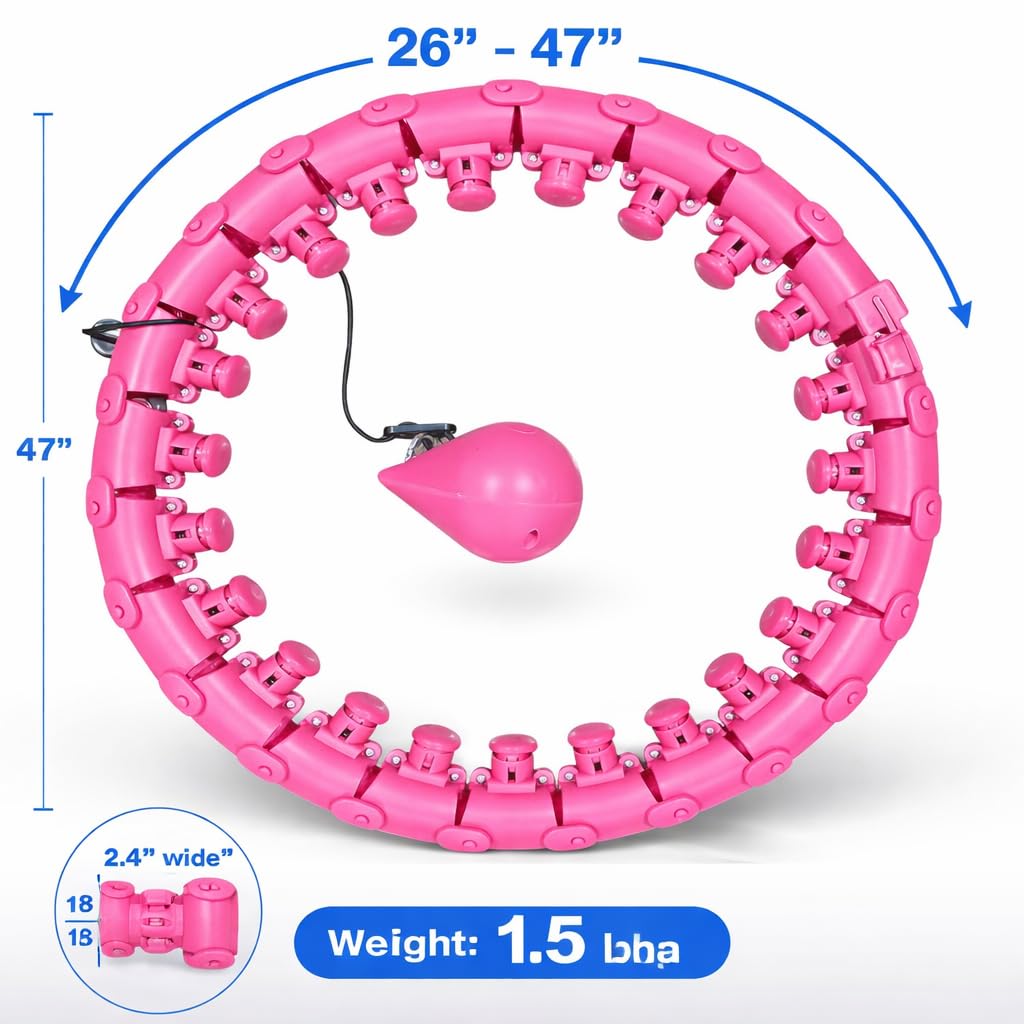 24 Detachable Infinity Weighted Hula Hoop for Women – Plus Size Adjustable Fitness Hoop with Massage Knots, Smart Exercise Waist Trimmer for Home Workout, Weight Loss & Body Toning