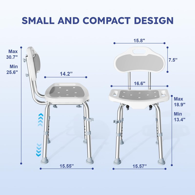 BlessReach Shower Chair for Inside Shower with Back, 400 lbs Shower Stool with Adjustable Height, Padded Seat & Drainage Holes, Shower Seat for Inside Tub, Bathtub Chair for Elderly and Disabled