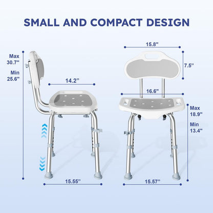 BlessReach Shower Chair for Inside Shower with Back, 400 lbs Shower Stool with Adjustable Height, Padded Seat & Drainage Holes, Shower Seat for Inside Tub, Bathtub Chair for Elderly and Disabled