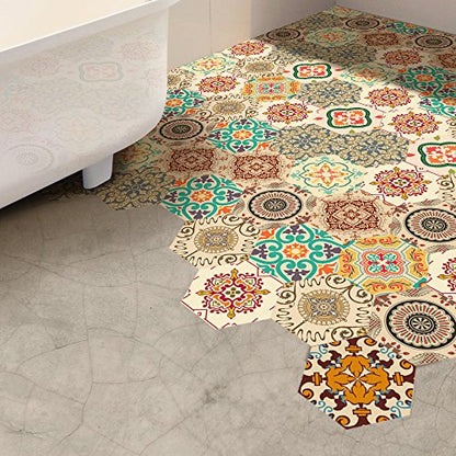 Alwayspon 10 Pcs Hexagon Non-Slip Floor Sticker for Home Decor, Peel and Stick Self-Adhesive Wall Sticker for Living Room Kitchen Bathroom, 7.9x9.1inch