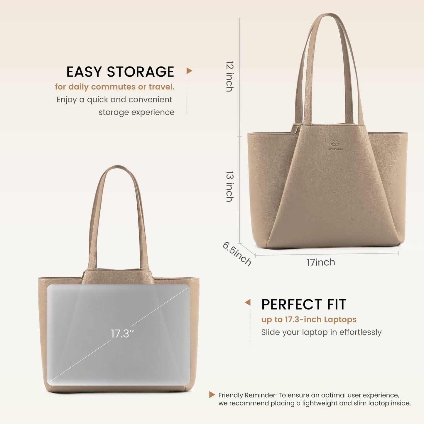 LOVEVOOK Laptop Tote for Women - 15.6 Inch Faux Leather Laptop Bag with Clutch, Large Capacity Office Purse Computer Briefcase for Casual Business Travel,Sandy