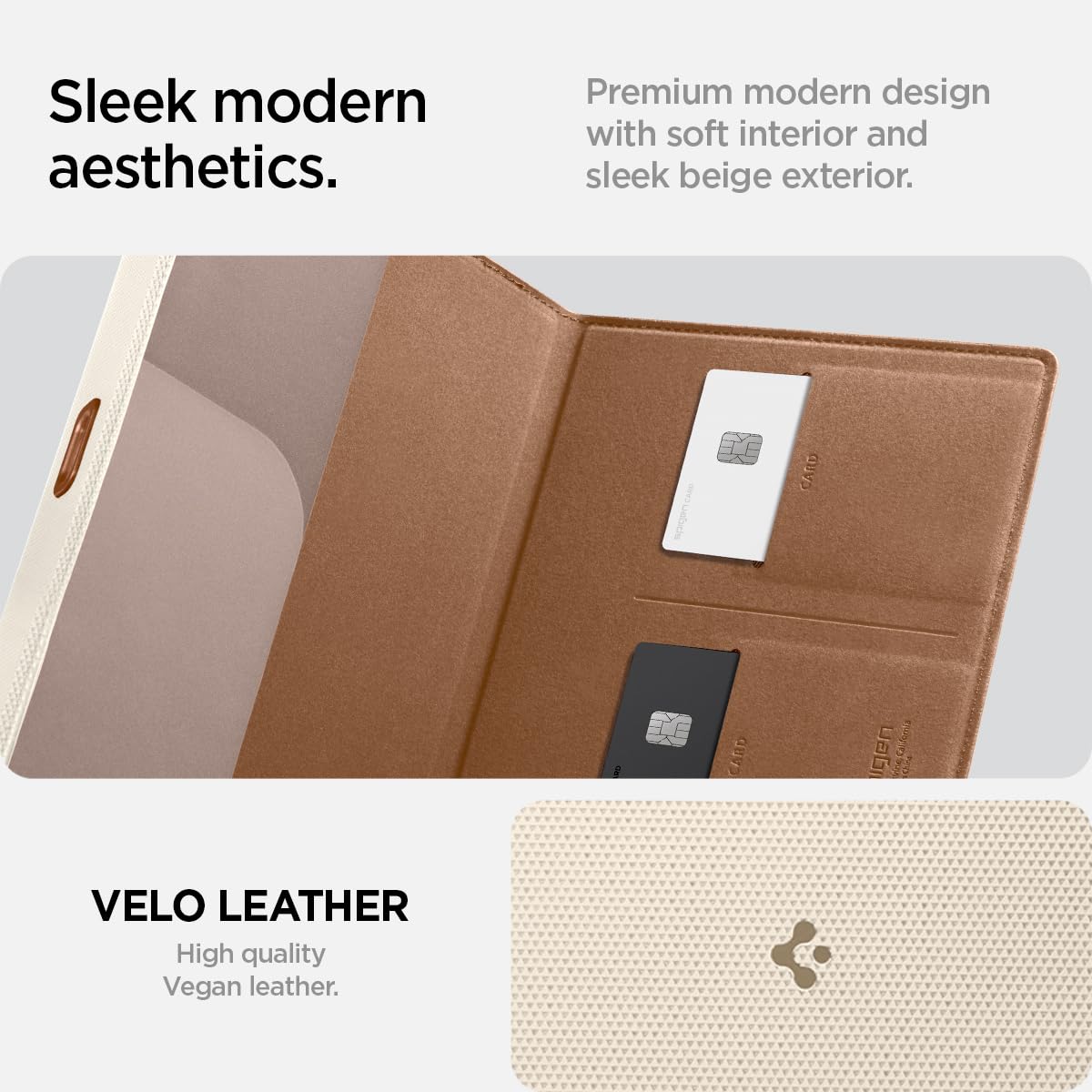Spigen Hyper-Slim Car Registration and Insurance Card Holder for All Cars | ID License Essential Documents Holder [Tesla Model Y Juniper (2025/26) & 3/Y/S/X/Cybertruck] Car Essentials - Dune Beige