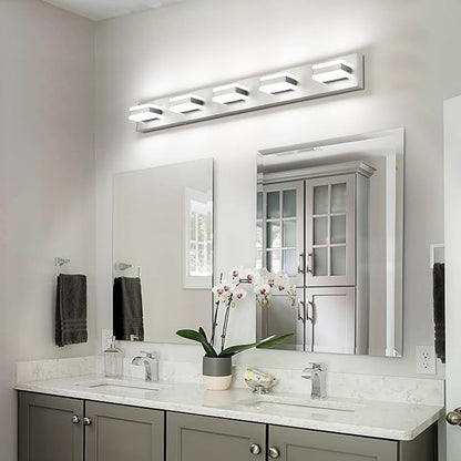 SOLFART 5 Light Bathroom Vanity Light Brushed Nickel Bathroom Vanity Light Fixtures Over Mirror Led Lights for Restroom Nickel