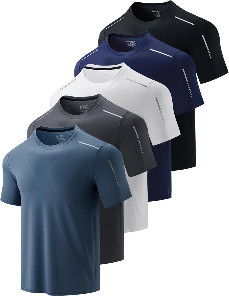 5 Pack Men’s Active Quick Dry Crew Neck T Shirts | Athletic Running Gym Workout Short Sleeve Tee Tops Bulk (Set 17, 5X-Large)