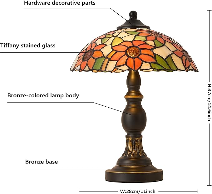 Tiffany Style Table Lamp, Stained Glass Table Light,Art Craft Antique Decor Lamp for Bedside Nightstand Bedroom Living Room Home Office ect