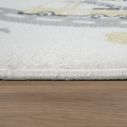 Paco Home Kids Rug for Nursery with Town Streets and Cars Motif in Pastel Cream, Size: 2'8" x 4'11"